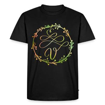 Monogramme, lettre V, ornement de calligraphie - T-shirt Premium bio Homme - noir - Devant - Nico (187cm)