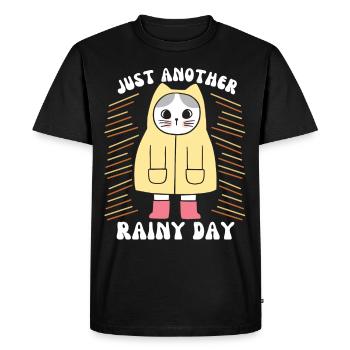 Chat avec imperméable et bottes en caoutchouc, disant - T-shirt Premium bio Homme - noir - Devant - Nico (187cm)