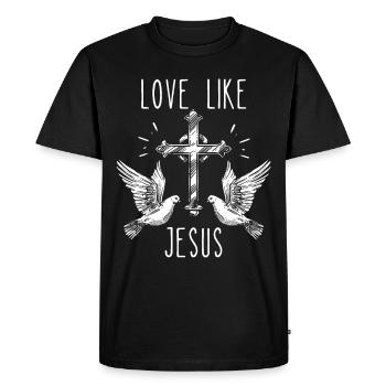 Croix de Jésus-Christ, Colombes de la paix, Proverbe - T-shirt Premium bio Homme - noir - Devant - Nico (187cm)