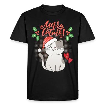 Noël avec drôle de chat, Merrry-Catmas, jeu de mots - T-shirt Premium bio Homme - noir - Devant - Nico (187cm)