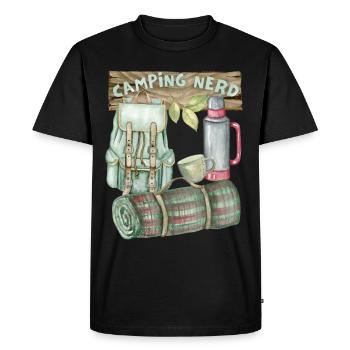 Camping, camping nerd, backpack, funny saying - Men's Premium Organic T-Shirt - black - Front - Nico (187cm)