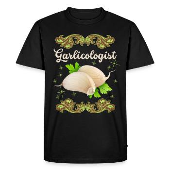 Garlic, funny Spuch, Garlicologist - Men's Premium Organic T-Shirt - black - Front - Nico (187cm)