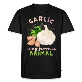 Garlic, funny spoke, Garlic illustration - Men's Premium Organic T-Shirt - black - Front - Nico (187cm)