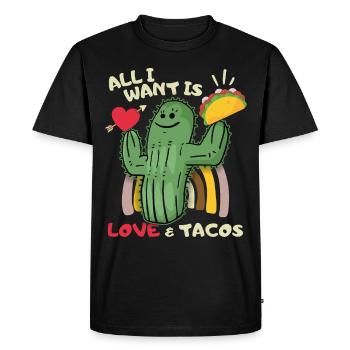 All-I-Want, Love-and-Tacos, Taco-Saying Mexico - Men's Premium Organic T-Shirt - black - Front - Nico (187cm)
