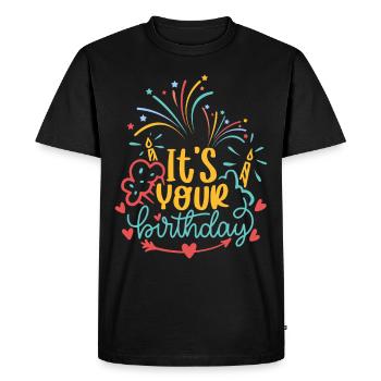 Anniversaire, Typographie, Feux d’artifice d’anniversaire, Dire - T-shirt Premium bio Homme - noir - Devant - Nico (187cm)