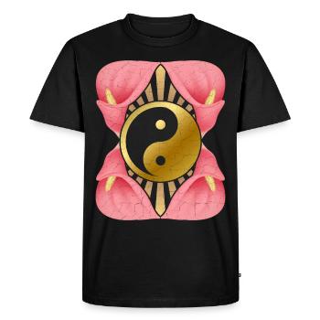 Yin-Yang with Calla flower, Lotus-Calla, Meditation - Men's Premium Organic T-Shirt - black - Front - Nico (187cm)