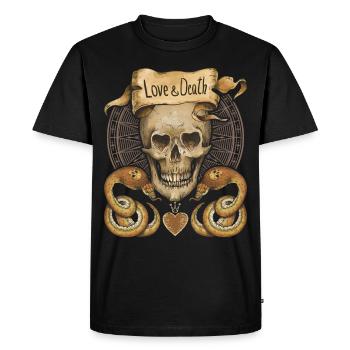 Skull, snakes, love-and-death, saying - Men's Premium Organic T-Shirt - black - Front - Nico (187cm)