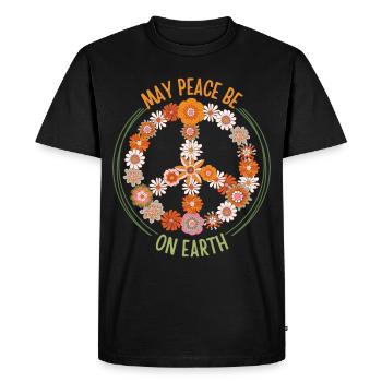 Peace symbol with flowers, groovy 70s style - Men's Premium Organic T-Shirt - black - Front - Nico (187cm)