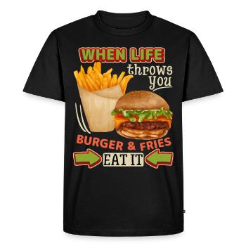Burger-cheeseburger frites, drôle de dicton - T-shirt Premium bio Homme - noir - Devant - Nico (187cm)