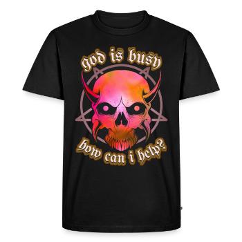Drôle de dicton avec le diable baphomet, pentagramme - T-shirt Premium bio Homme - noir - Devant - Nico (187cm)