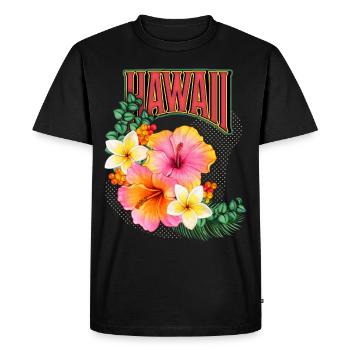 Hawaii, aloha hawaïen, fleur d’hibiscus - T-shirt Premium bio Homme - noir - Devant - Nico (187cm)