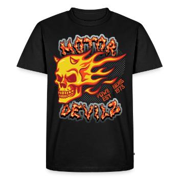 Skull Fire Skull Motorcyclist Motor Devils - T-shirt Premium bio Homme - noir - Devant - Nico (187cm)
