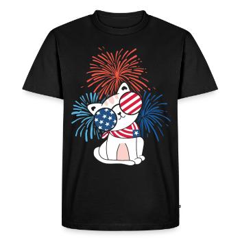 Cat, America, 4th July, USA Flag USA Fireworks - Men's Premium Organic T-Shirt - black - Front - Nico (187cm)