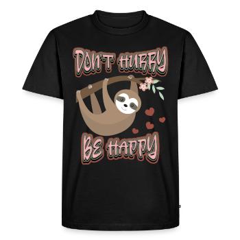 Sloth, Sloth, Saying, Don't-Hurry-Be-Happy - Men's Premium Organic T-Shirt - black - Front - Nico (187cm)