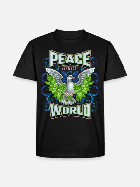 Frieden, Frieden-Spruch mit Friedenstaube - Männer Premium Bio T-Shirt - Schwarz