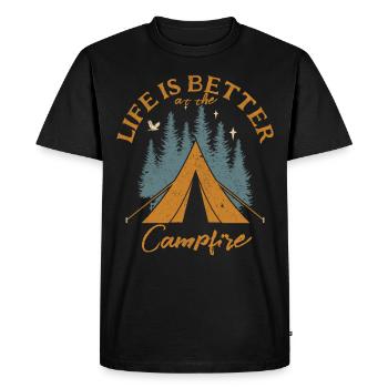 La vie est meilleure au camping vintage feu de camp - T-shirt Premium bio Homme - noir - Devant - Nico (187cm)