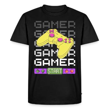 Gamer times Five with 80's vibe - Men's Premium Organic T-Shirt - black - Front - Nico (187cm)