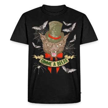 Halloween cat with spider and bat, saying - Men's Premium Organic T-Shirt - black - Front - Nico (187cm)