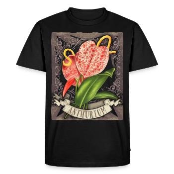 Anthurium vintage, illustration de fleurs botaniques - T-shirt Premium bio Homme - noir - Devant - Nico (187cm)