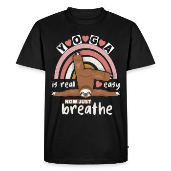 Funny Yoga Sloth, Yoga Sloth with Rainbow - Men's Premium Organic T-Shirt - black - Front - Nico (187cm)