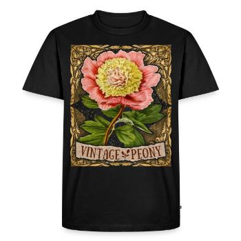 Pivoine vintage, botanique, pivoine-rose Antique - T-shirt Premium bio Homme - noir - Devant - Nico (187cm)