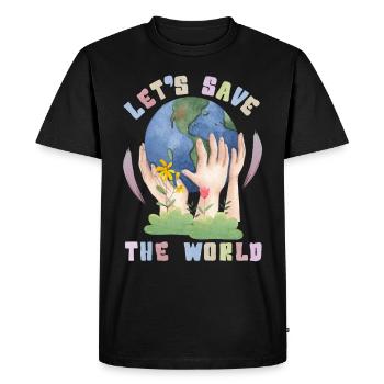 Environment Day, Kawaii Earth Saying Let's-save-the-world - Men's Premium Organic T-Shirt - black - Front - Nico (187cm)