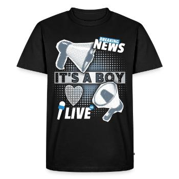 Baby boy, announcement with megaphone, It's-a-Boy - Men's Premium Organic T-Shirt - black - Front - Nico (187cm)