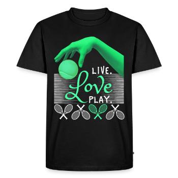 Tennis Live-Love-Play, un dicton pour les joueurs de tennis - T-shirt Premium bio Homme - noir - Devant - Nico (187cm)