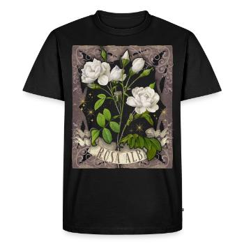 Rose vintage, illustration antique, Rose Redoute - T-shirt Premium bio Homme - noir - Devant - Nico (187cm)