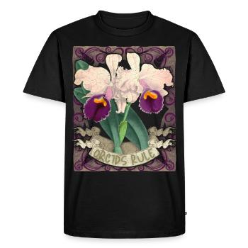 Illustration d’orchidées vintage, drôle de dicton - T-shirt Premium bio Homme - noir - Devant - Nico (187cm)