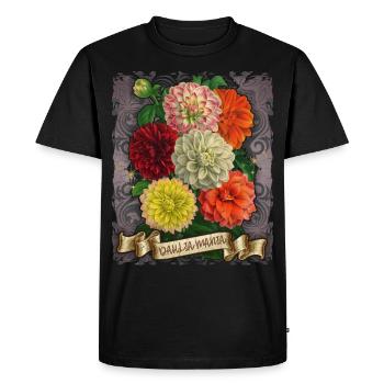 Illustration de fleurs botaniques vintage Dahlias - T-shirt Premium bio Homme - noir - Devant - Nico (187cm)