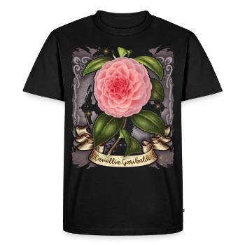Illustration botanique de fleur de camélia rose vintage - T-shirt Premium bio Homme - noir - Devant - Nico (187cm)