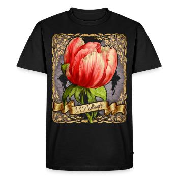 Tulipe vintage, illustration de fleurs botaniques - T-shirt Premium bio Homme - noir - Devant - Nico (187cm)