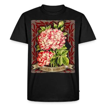 Rose illustration botanique antique Bordeaux rose - T-shirt Premium bio Homme - noir - Devant - Nico (187cm)
