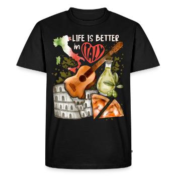 Italy Love-Italy, Rome, guitar and pizza - Men's Premium Organic T-Shirt - black - Front - Nico (187cm)