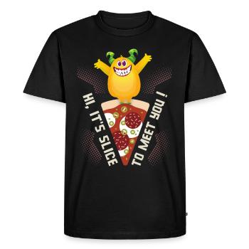 Pizza drôle, coin pizza, tranche pour vous rencontrer, jeu de mots - T-shirt Premium bio Homme - noir - Devant - Nico (187cm)