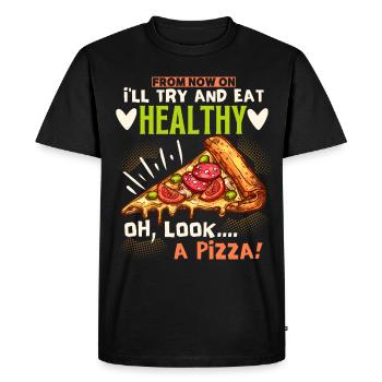 Pizza amusante, nourriture saine, pizza végétarienne - T-shirt Premium bio Homme - noir - Devant - Nico (187cm)