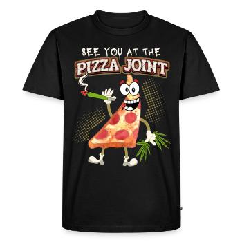 Funny pizza saying with cannabis joint, Pun - Men's Premium Organic T-Shirt - black - Front - Nico (187cm)
