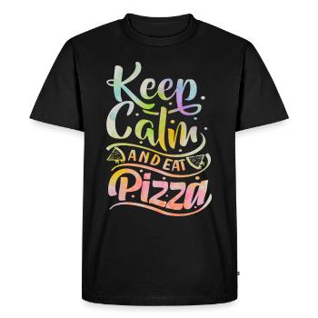 Pizza Saying, Keep-Calm, Italian Pizzeria - Men's Premium Organic T-Shirt - black - Front - Nico (187cm)