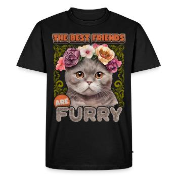 British Shorthair chat vintage avec couronne de fleurs - T-shirt Premium bio Homme - noir - Devant - Nico (187cm)