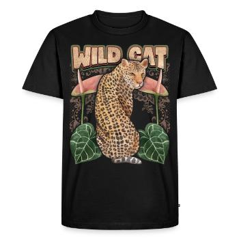 Leopard, Exotic Cat with Vintage Anthurium - Men's Premium Organic T-Shirt - black - Front - Nico (187cm)
