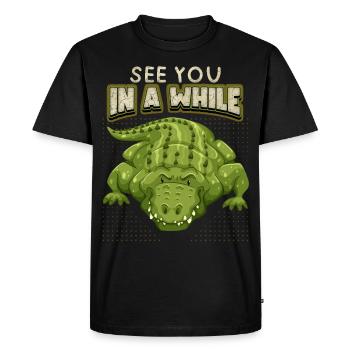 Crocodile disant, à bientôt, comique, jeu de mots - T-shirt Premium bio Homme - noir - Devant - Nico (187cm)
