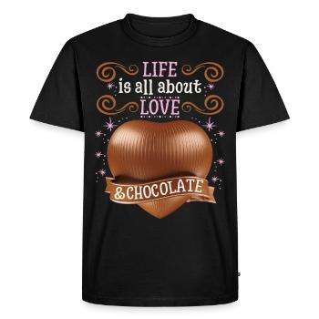 Love-Love, Chocolate Heart, Chocolate Saying - Men's Premium Organic T-Shirt - black - Front - Nico (187cm)