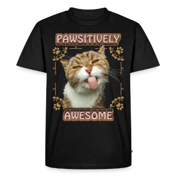 Le chat tire la langue, drôle de dicton, jeu de mots - T-shirt Premium bio Homme - noir - Devant - Nico (187cm)