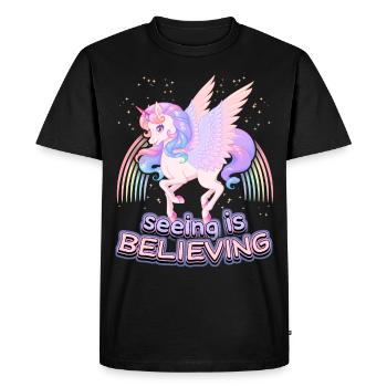 Licorne Fille, Licorne Kawaii, Dicton Arc-en-ciel - T-shirt Premium bio Homme - noir - Devant - Nico (187cm)