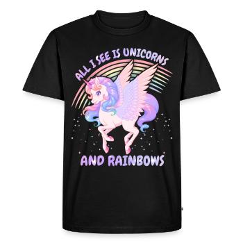 Licorne Kawaii, Fille Licorne, Dicton Arc-en-ciel - T-shirt Premium bio Homme - noir - Devant - Nico (187cm)