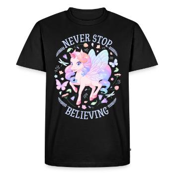Unicorn Girl, Kawaii Unicorn and Butterflies - Men's Premium Organic T-Shirt - black - Front - Nico (187cm)