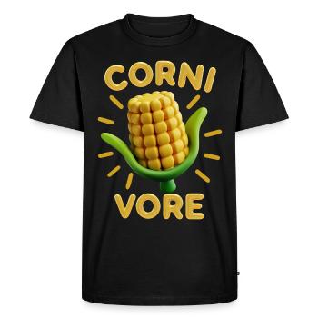 Corn on the cob, 3d, Corn funny saying Pun Cornivore - Men's Premium Organic T-Shirt - black - Front - Nico (187cm)