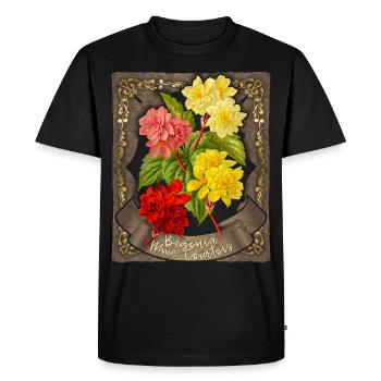 Fleur de bégonia, illustration botanique vintage - T-shirt Premium bio Homme - noir - Devant - Nico (187cm)