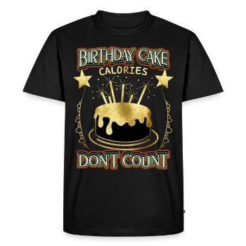 Anniversaire, drôle de dicton avec gâteau, tarte - T-shirt Premium bio Homme - noir - Devant - Nico (187cm)